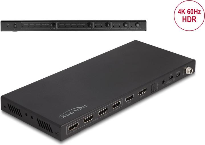 Produktbild Delock HDMI Matrix Switch 4 x HDMI in zu 2 x HDMI out 4K 60 Hz mit Audio Extraktor