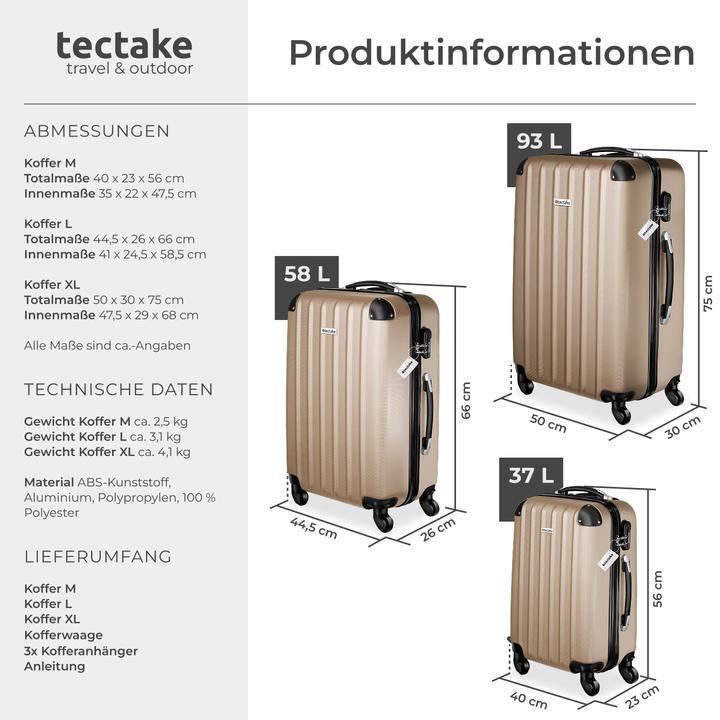 Actual product image tectake 3er Kofferset Talia mit Kofferwaage und Kofferanhänger (93 l, L (90 - 115l))