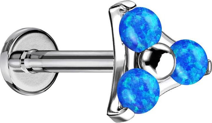 Produktbild Star Piercing Micro Labret Innengewinde silber Dreieck drei Opale blau (Titan G23, ohne Messing)