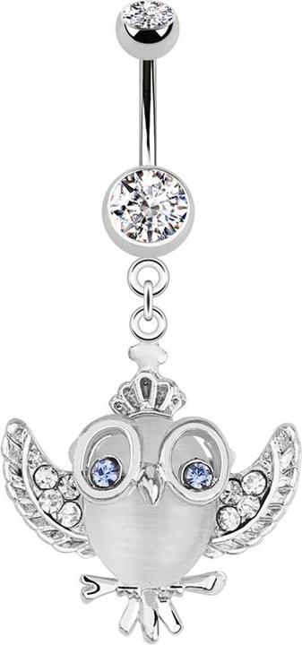 Actual product image Star Piercing Banana silver with pendant owl silver (Surgical steel 316L, without brass)