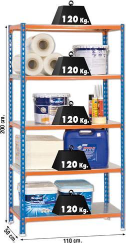 Actual product image SimonRack Heavy duty shelving SIMONCLICK SUPERPLUS 5 8435104937051 orange, blue 110.0 x 50.0 x 200.0 cm