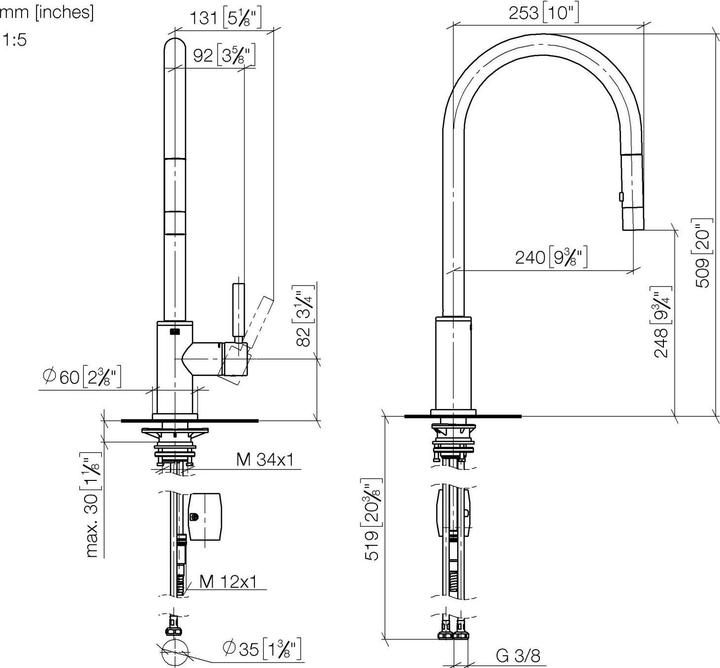 Actual product image Dornbracht TARA kitchen faucet, single lever faucet, pull-down, with shower function, spout 240mm