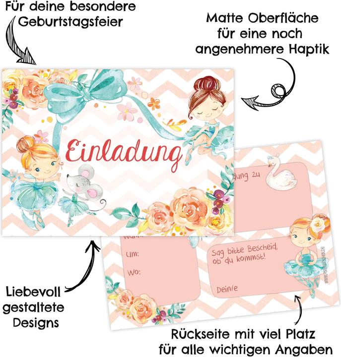 Image du produit Papierdrachen 12 Einladungskarten zum Geburtstag – Ballerina (12 pcs)