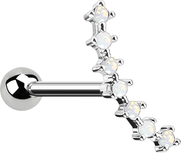 Produktbild Star Piercing Micro Barbell silber mit Kugel und Halbmond mit Opal weiss (Chirurgenstahl 316L, Messing)