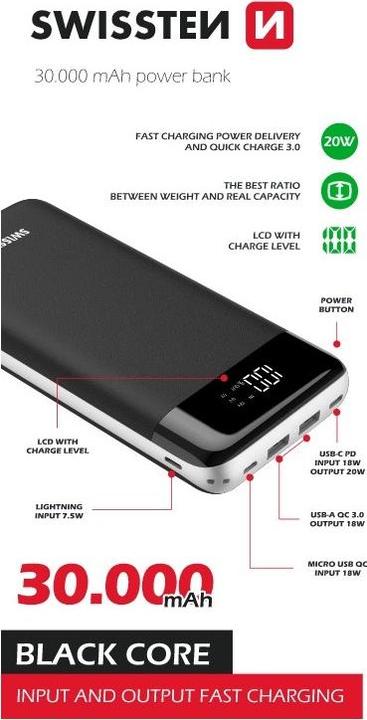 Produktbild Swissten Black Core (30000 mAh, 18 W, 111 Wh)