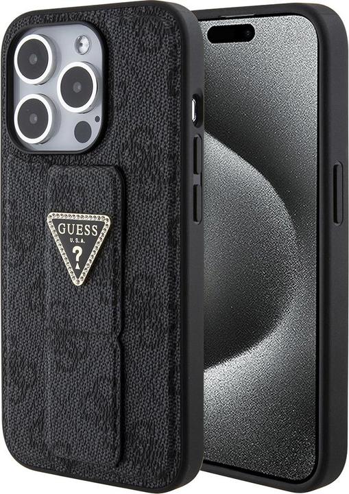 Produktbild Guess GUHCP15XPGS4TDK iPhone 15 Pro Max 6.7" czarny/black hardcase Grip Stand 4G Triangle Strass (Apple iPhone 15 Pro Max)