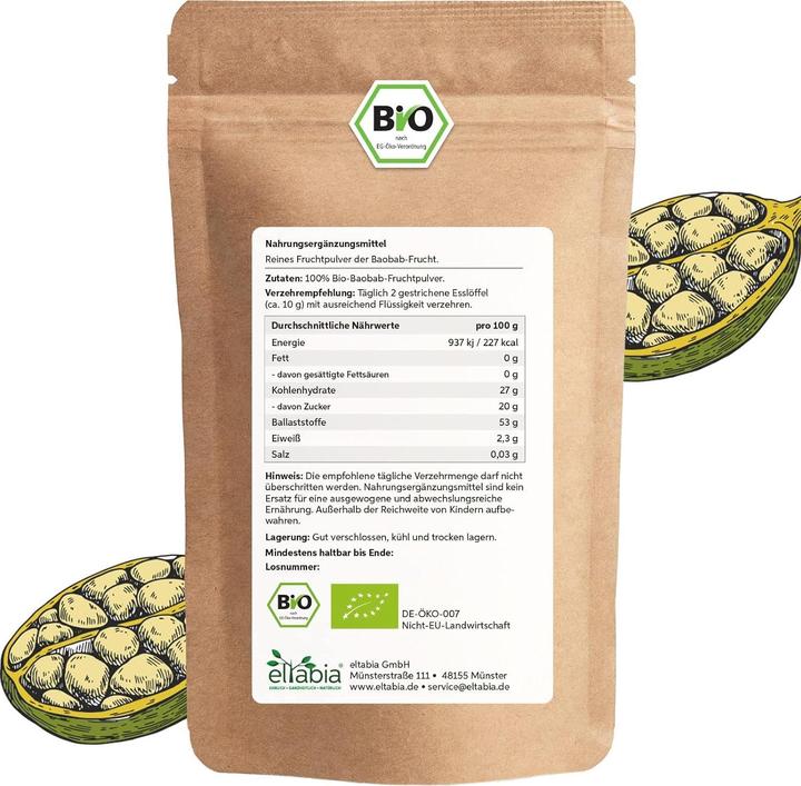 Image du produit Eltabia Poudre de baobab bio | Baobab moulu | Apothicaire qualité crudité (Poudre, 100 g)