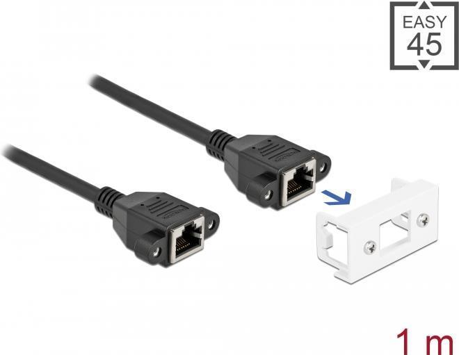 Produktbild Delock Netzwerk Verlängerungskabel für Easy 45 Modul S/FTP RJ45 Buchse zu RJ45 Buchse Cat.6A 1 m schwarz (S/FTP, CAT6a, 1 m)