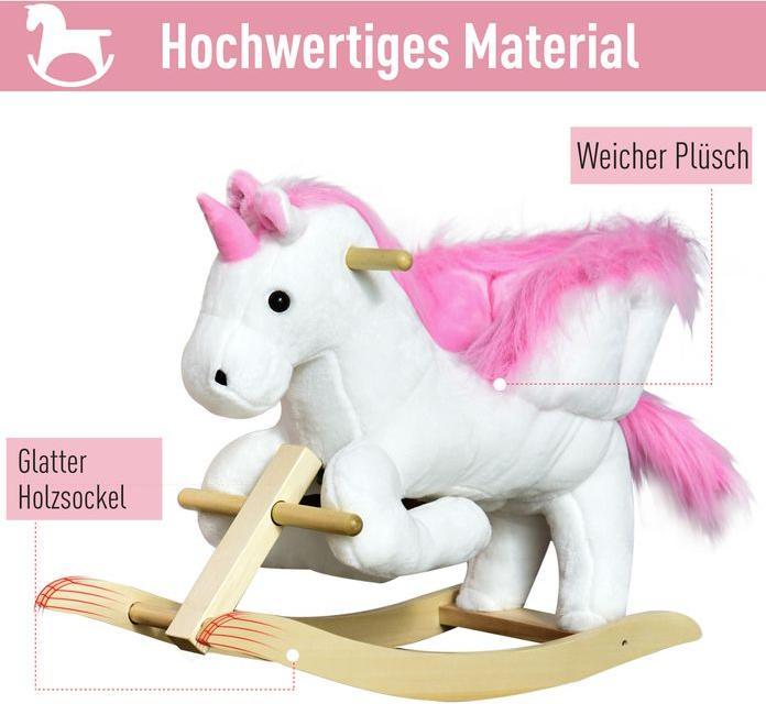 Immagine prodotto Swisshandel24 Cavallo a dondolo Animale a dondolo per bambini Rosa+Bianco 65 x 32 x 55 cm