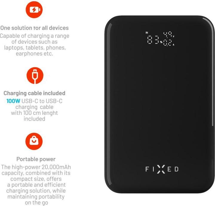Actual product image Fixed Zen PRO USB-C PD 130W Power Bank 20,000 mAh Black (20000 mAh, 130 W, 74 Wh)