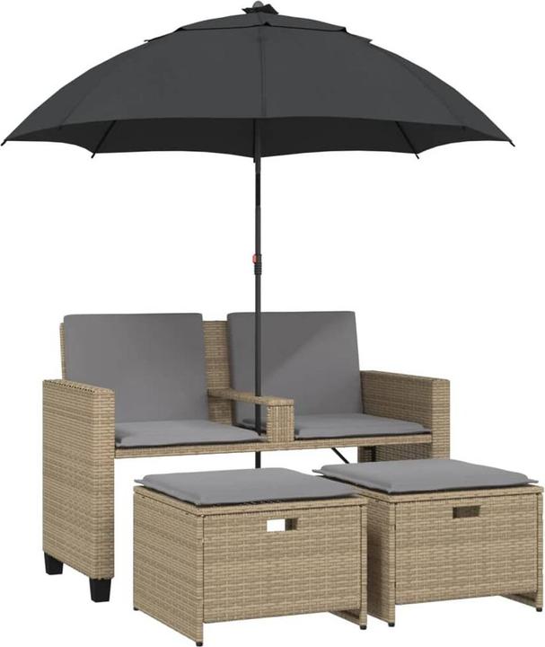 Actual product image VidaXL Garden sofa 2-seater parasol and stool poly rattan