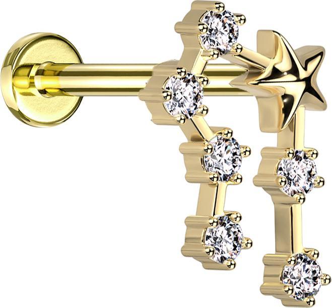 Immagine prodotto Star Piercing Micro Labret Filo interno placcato oro Segno zodiacale Cancro con cristalli (Acciaio chirurgico 316L, Ottone)