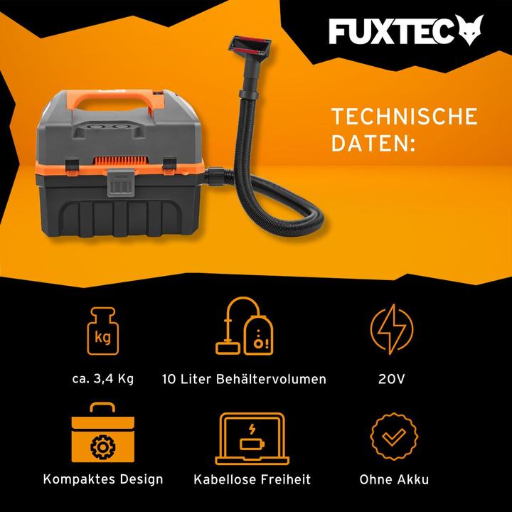 Immagine prodotto Fuxtec Aspirapolvere a batteria FX-E1VC2 senza batteria, senza caricabatterie (Aspirapolvere a umido e a secco)