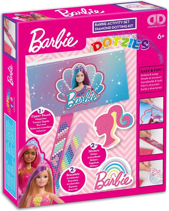 Produktbild Diamond Dotz DOTZIES® Original Diamond Painting Set Barbie mit 5 Motiven: 1 Mäppchen, 2 Armbänder 21 x 2 cm, 2 Au