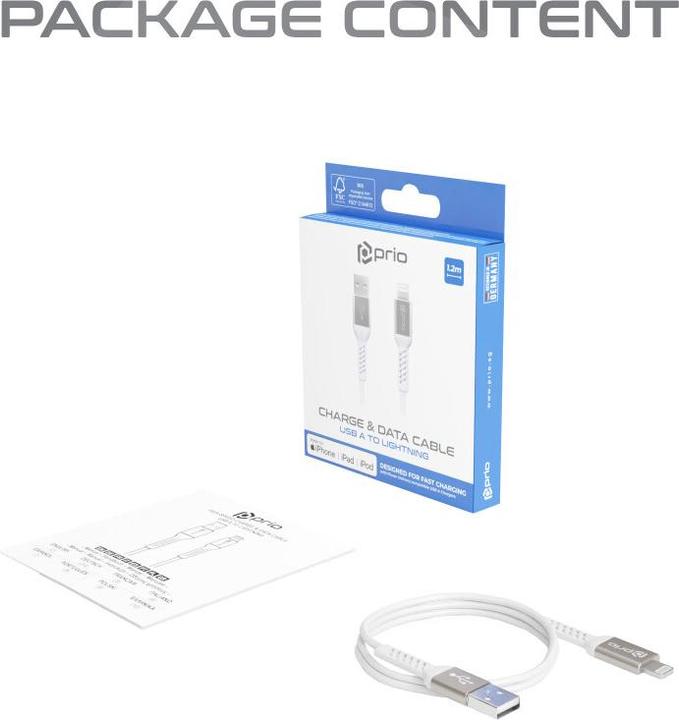 Image du produit prio Charge & Sync USB A to Lightning Cable certifié MFi 1.2m blanc (1.20 m)