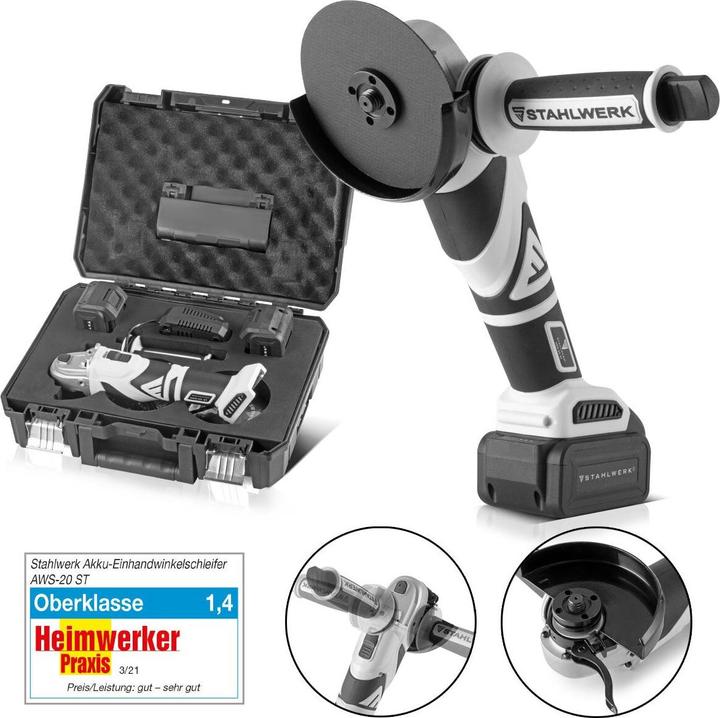 Image du produit Stahlwerk Meuleuse d'angle sans fil brushless AWS-20 ST 20V/4Ah, 0 - 7500 min-1 (125 mm)