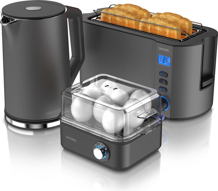 Actual product image Arendo Breakfast set, kettle 1.5l temperature selection, 4-slice toaster & egg cooker for 8 eggs, grey (1.50 l)
