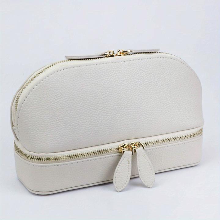 Actual product image Only-Bags.Store Large capacity double layer makeup bag, jewellery box solid colour PU leather fashionable shell type