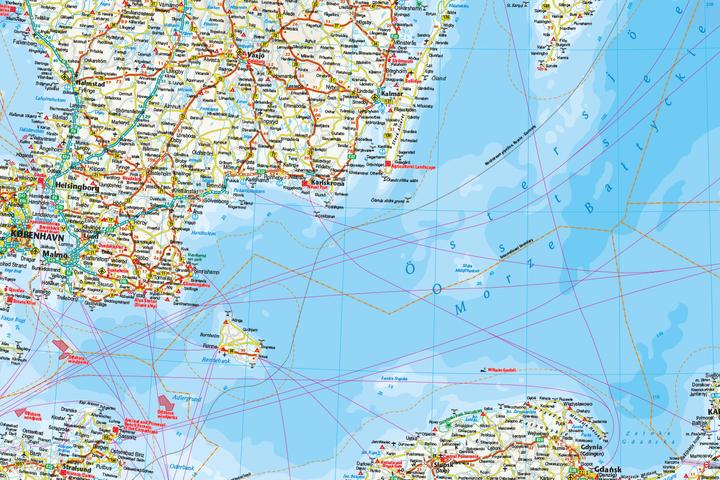 Immagine prodotto Mappa del Mar Baltico (1:1.300.000) con le mappe delle città di Danzica, Helsinki, Copenhagen,