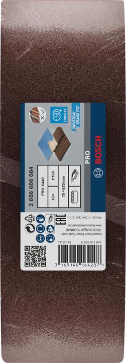 Immagine prodotto Bosch Professional Zubehör Nastro abrasivo PRO X440, 75 x 533 mm, G150 (150)