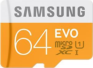Actual product image Samsung EVO microSDXC with adapter (64 GB, microSDXC, U1, UHS-I)