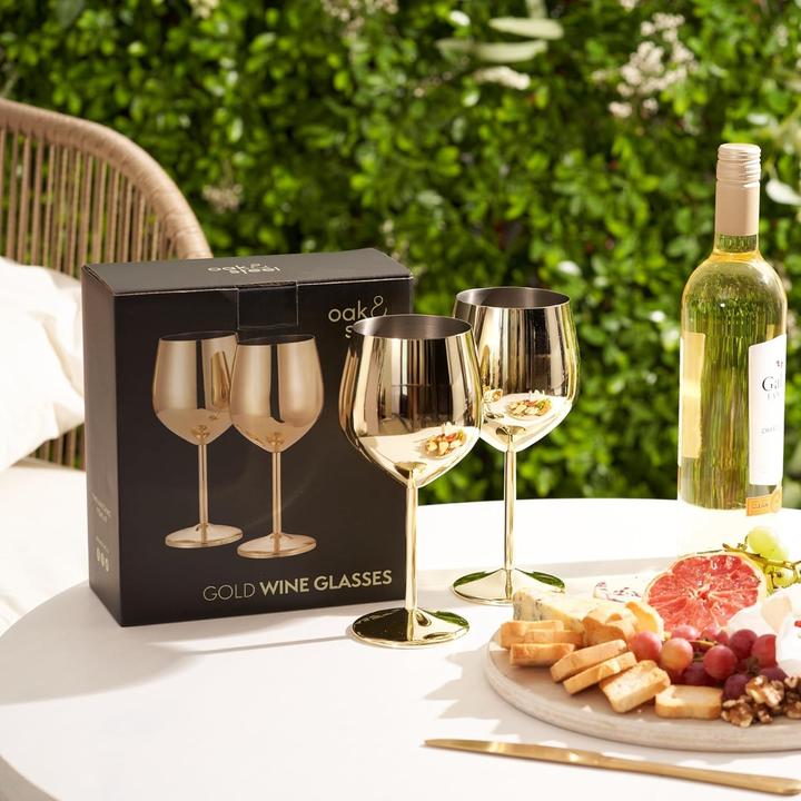 Produktbild Oak & Steel Edelstahl Weingläser Gold 2er-Set (50 cl, 2 Gläser, Weingläser Set)