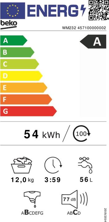 Energie-Label Beko Waschmaschine WM232, 12kg (12 kg, Rechts)