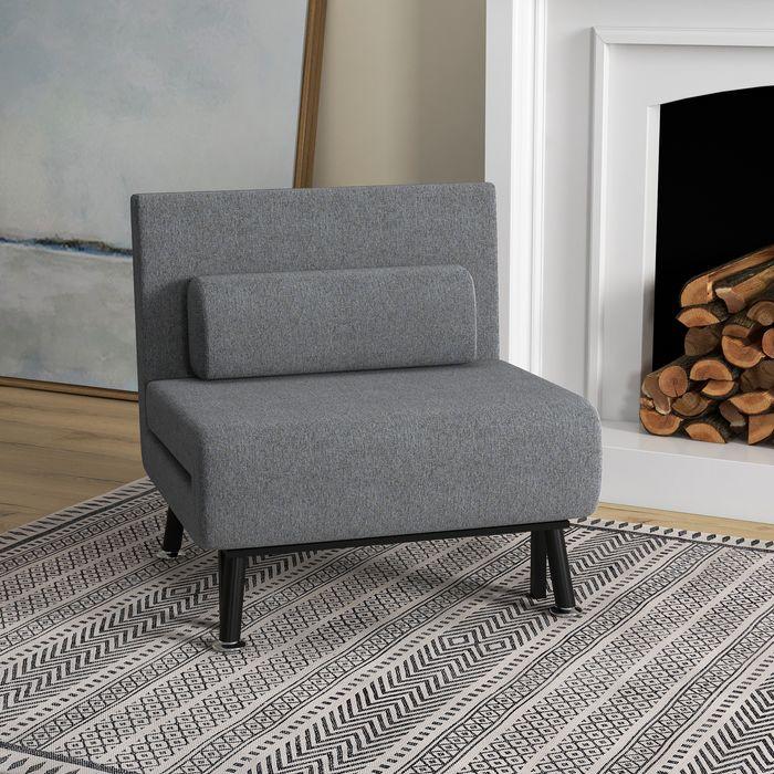 Immagine prodotto Swisshandel24 Letto pieghevole, poltrona letto, schienale reclinabile, acciaio, aspetto lino, nero, 75x70x75cm