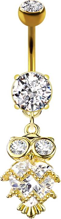 Star Piercing Banane 14k vergoldet mit Anhänger Kristall Eule (Chirurgenstahl 316L, Messing)