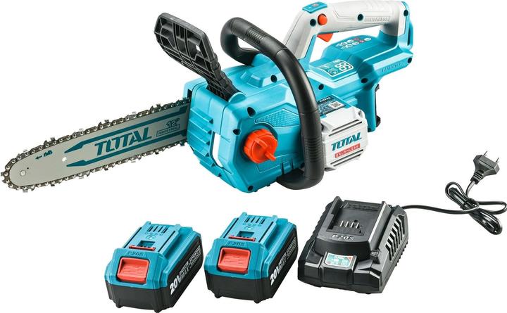 Produktbild Total Akku-Kettensäge 900W, BÃRSTENLOS, 20V Li-Ion, 4,0Ah (2x), Ladegerät, 30cm (Akku Kettensäge)