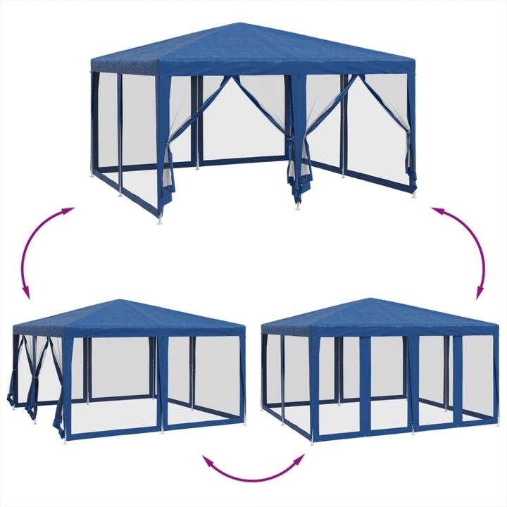 Image du produit VidaXL Partyzelt Pavillon Festzelt mit 8 Mesh-Seitenteilen Blau 4x4m HDPE (400 cm, 400 cm)