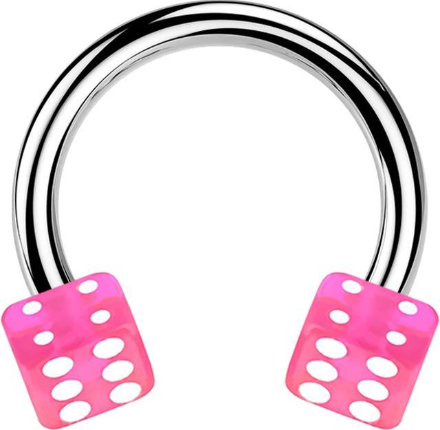 Star Piercing Micro Circular Barbell silber mit zwei Würfel pink transparent (Acryl, ohne Messing, Chirurgenstahl 316L)