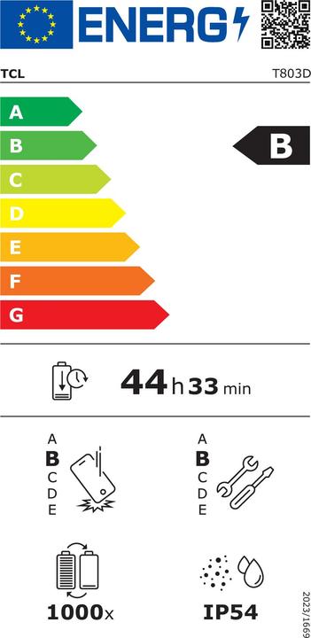 Label énergétique TCL 50 Pro NxtPaper (512 Go, Gris lune, 6.80", SIM + eSIM, 108 Mpx, 5G)