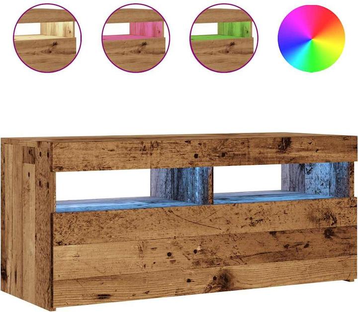 Actual product image VidaXL TV Schrank Lowboard Fernsehschrank Fernsehtisch mit LED Altholz-Optik (90 x 35 x 40 cm)