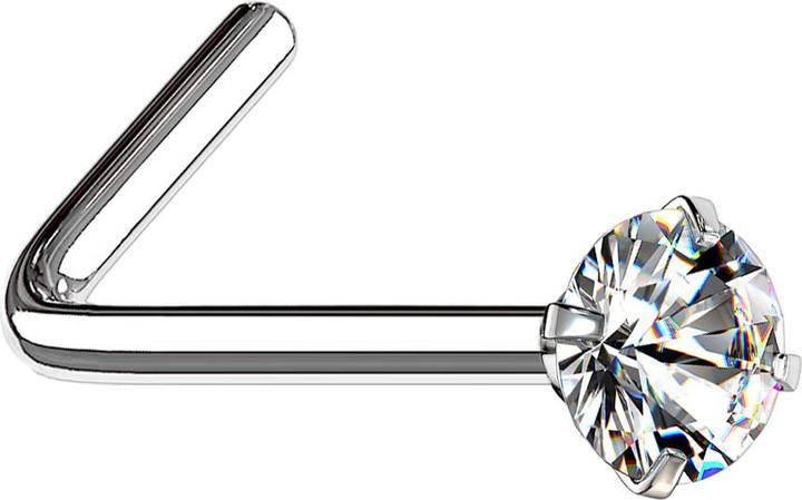 Actual product image Star Piercing Nose stud angled silver round crystal silver set (Surgical steel 316L)