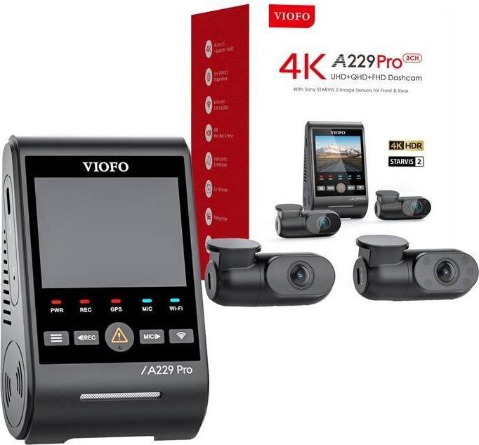 Immagine prodotto Viofo A229 Pro 3CH (Ricevitore GPS, Microfono incorporato, Display integrato, WiFi, Accelerometro, Visione notturna, 4K)