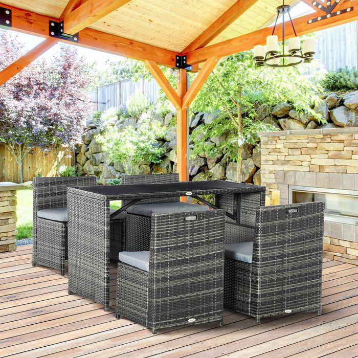 Image du produit Swisshandel24 Meuble de jardin en poly rotin pour 4 personnes, groupe de repas en rotin, ensemble de salon avec