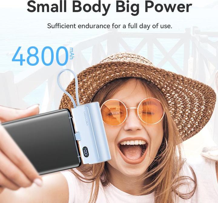 Produktbild Vention LED Display 4800mAh Power Bank (USB-C + Lightning + USB-C) 22.5W Pink Foldable USB-C Type (4800 mAh, 22.50 W, 22.50 Wh)