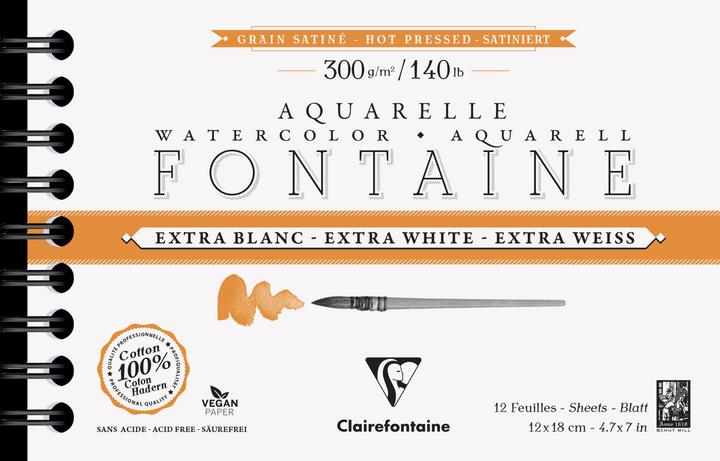 Immagine prodotto Clairefontaine Fontaine, Aquarellpapier extraweiss satiniert/hot pressed, Spiralblock 12 Bogen 300g 12x18 cm - (12 x)