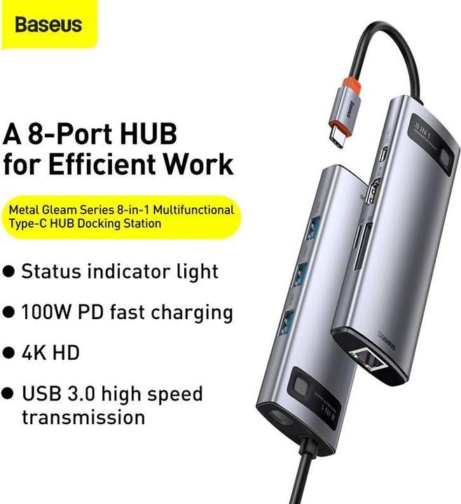 Image du produit Baseus Série Gelam en métal (USB-C, 8 Ports)