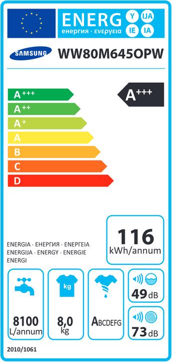 Etichetta energetica Samsung Ww80m645opw/Ws (8 kg, A sinistra)