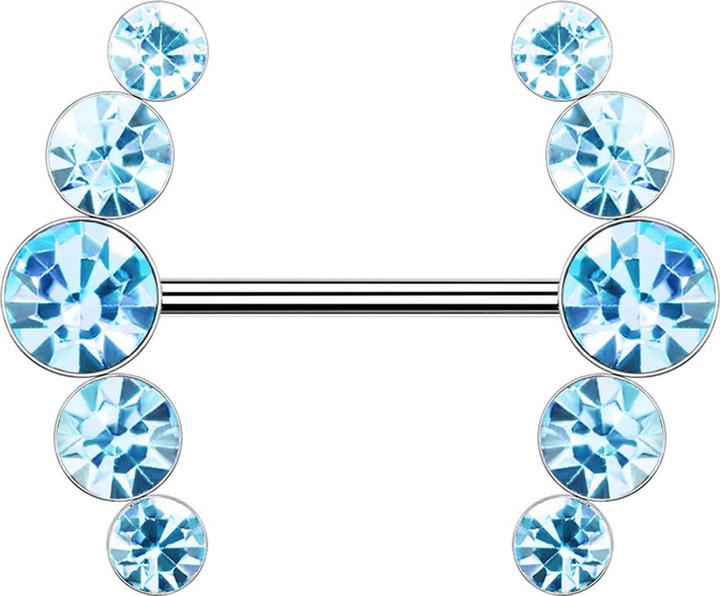 Produktbild Star Piercing Barbell silber gebogen mit fünf Kristallen aqua (Messing, Chirurgenstahl 316L)