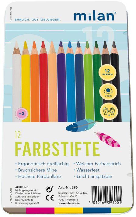 Actual product image 12 Triangular coloured pencil in metal case (Multicoloured, 12 x)