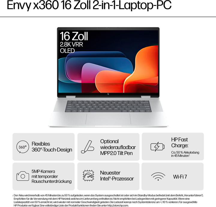 HP ENVY x360 16-ac0156ng 16,0" WUXGA IPS Touch, Intel Core Ultra 5 125H, 16GB RAM, 512GB SSD, Window (16", 16 Go, 512 Go, DE)