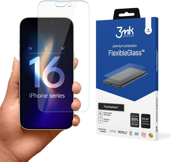 3MK FlexibleGlass iPhone 16 Pro Szkło Hybrydowe (1 Stuk, Apple iPhone 16 Plus)