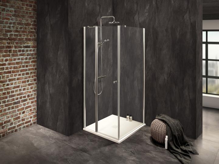 Actual product image Dusbad Shower cubicle/shower enclosure Vital 2 hinged door on fixed part left + shower screen right (75 cm, 75 cm)