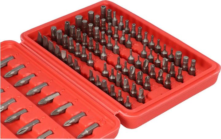 Produktbild FixPoint Bitsatz 100-teilig aus hochwertigem Werkzeugstahl (Innensechsrund TX M20, Innensechsrund TX M27, Innensechsrund TX M30, Innensechsrund TX M10, Innensechsrund TX M15, Innensechsrund TX M25, Innensechsrund TX M40, Kreuz Pozidriv PZ M1, Kreuz Pozidriv PZ M2, Kreuz Pozidriv PZ M3, Kreuz Pozidriv PZ M0, Innensechsrund TX M6, Innensechsrund TX M8)