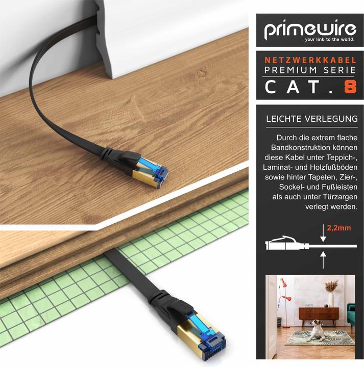 Produktbild Primewire CAT 8.1 Netzwerkkabel Flach - LAN Patchkabel Datenkabel - Flachbandkabel Verlegekabel - Cat 6 Cat 7 (U/FTP, CAT8.1, 10 m)