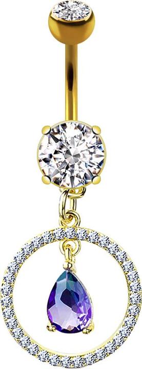 Produktbild Star Piercing Banane 14k vergoldet mit Anhänger Kreis mit Kristallen und Kristalltropfen (Chirurgenstahl 316L, Messing)