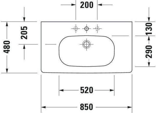 Immagine prodotto Duravit Lavabo per mobili D-CODE MED o ÜL m HLB 850x480mm 1 foro per rubinetto bianco (480 mm, 850 mm)